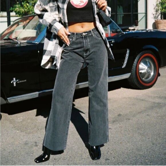 Princess Polly Black High-Rise Wide Leg Carpenter Jeans Size 8 - Picture 1 of 3